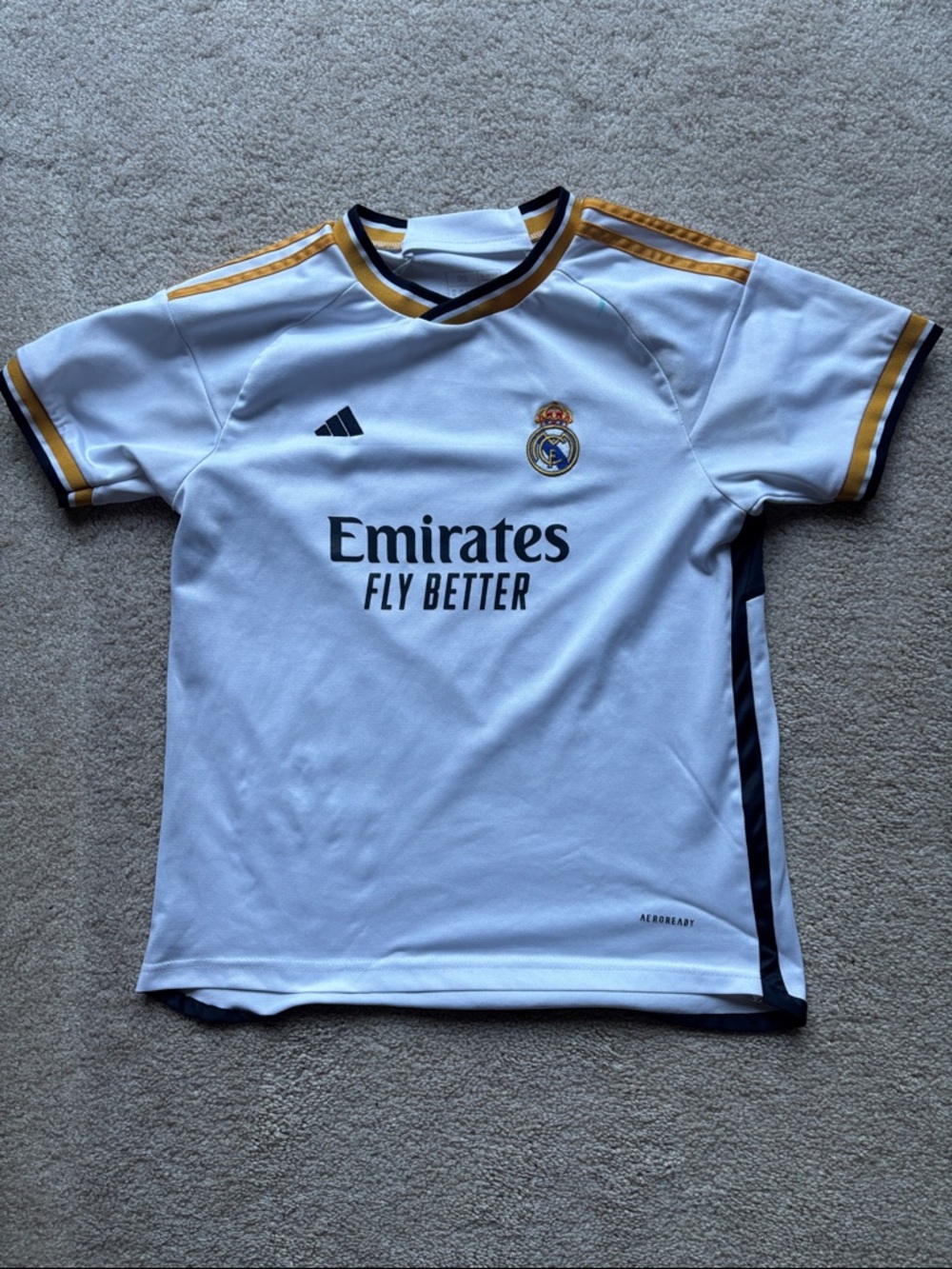 adidas Kids White Soccer Jersey with Gold & Navy Trim